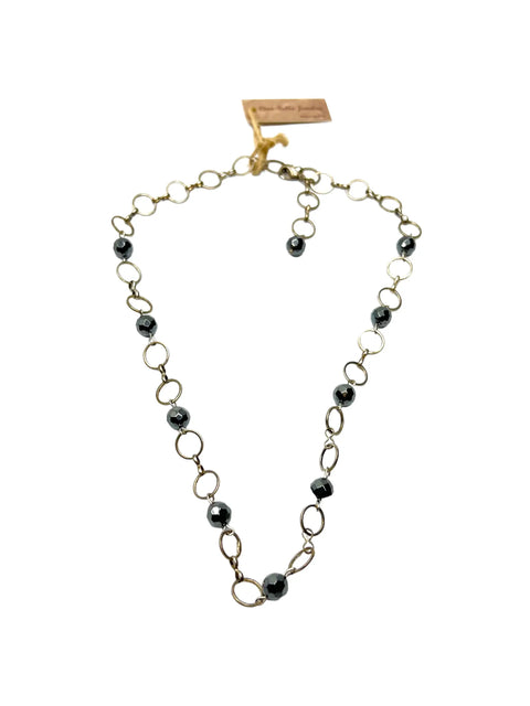 Handmade Hematite Gemstone Necklace – Alloy Circle Chain Jewelry | Made in USA by Women-Owned Business Michelle Marie Boutique  Necklace