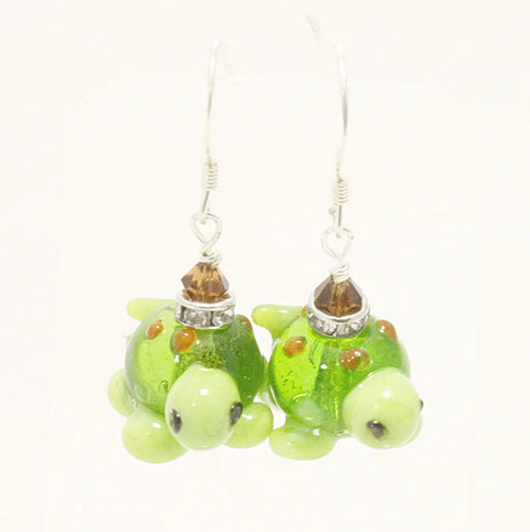 Handmade Lampwork Glass Turtle Earrings with Swarovski Crystal Accents – Lightweight Fashion Jewelry | Made in USA Michelle Marie Boutique  Earrings