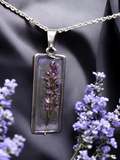 Handmade Lavender Pressed Flower Necklace – Resin Pendant With Adjustable Stainless Steel Chain | Made in USA Michelle Marie Boutique  Necklaces