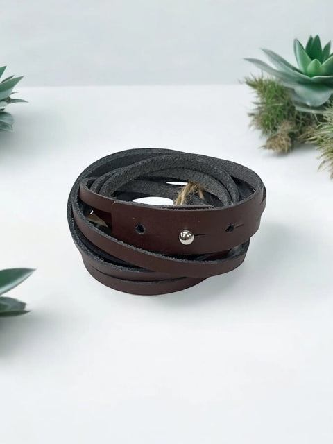 Handmade Leather Wrap Bracelet – Adjustable Red, Black, Brown Leather Band | Durable Stylish Gift | Made in USA Michelle Marie Boutique  Bracelets