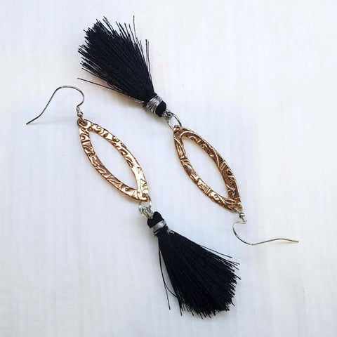 Handmade Long Copper Embossed Tassel Earrings 3.5 Inch with Sterling Silver Ear Wires – Alexa Martha | Made in USA Alexa Martha Designs  Earrings
