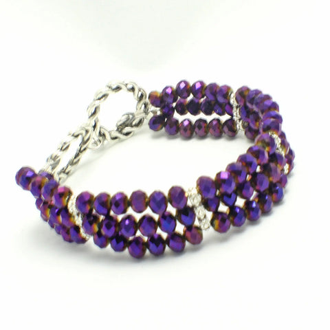 Handmade Magenta Purple Multi-Strand Beaded Bracelet – Adjustable Circle Clasp | Made in USA Stylish Statement Jewelry Michelle Marie Boutique  Bracelet