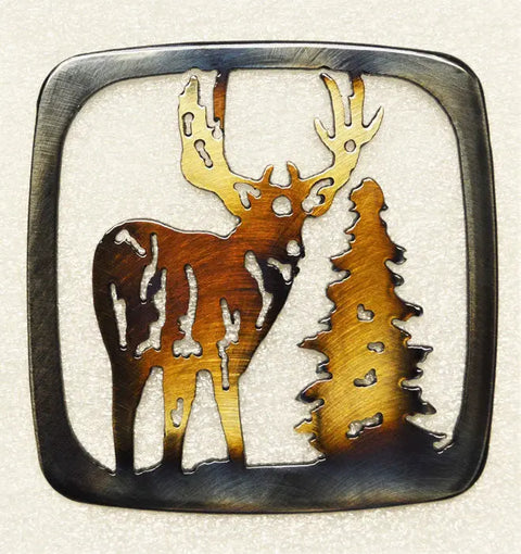 Handmade Mule Deer Metal Coaster – Heat Treated Rustic Surface Protector | Made in USA Knights Home Decor  item