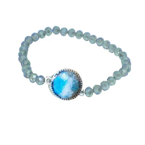 Handmade Ocean Wave and Beach Sand Stretch Bracelet – Dainty Sea Green Crystal Accent | Made in USA Michelle Marie Boutique  Bracelets