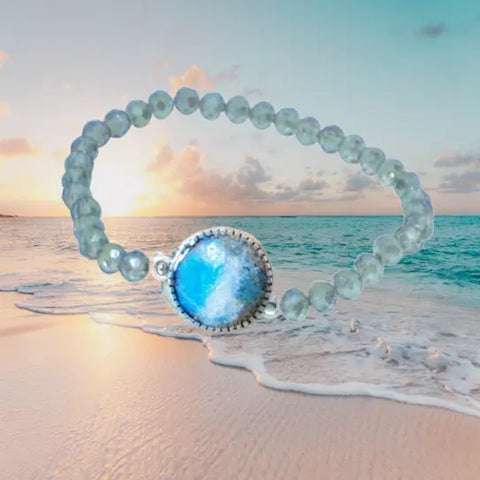 Handmade Ocean Wave and Beach Sand Stretch Bracelet – Dainty Sea Green Crystal Accent | Made in USA Michelle Marie Boutique  Bracelets