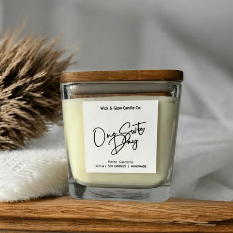Handmade One Sweet Day Soy Candle 12oz – Floral Gardenia Scent | Made in USA Wick and Glow Candle Company™  candles