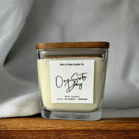 Handmade One Sweet Day Soy Candle 12oz – Floral Gardenia Scent | Made in USA Wick and Glow Candle Company™  candles