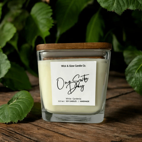 Handmade One Sweet Day Soy Candle 12oz – Floral Gardenia Scent | Made in USA Wick and Glow Candle Company™  candles