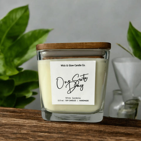 Handmade One Sweet Day Soy Candle 12oz – Floral Gardenia Scent | Made in USA Wick and Glow Candle Company™  candles