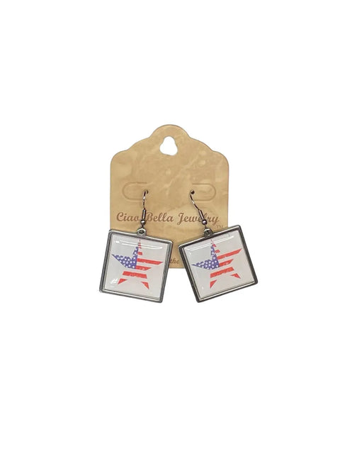 Handmade Patriotic Square Earrings – Red White Blue Star Design – Stainless Steel Hook Closure | Made in USA Michelle Marie Boutique  Earrings