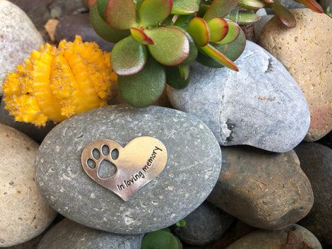 Handmade Pet Memorial Stone – Paw Print Pewter Heart Keepsake | Whitney Howard Designs | Made in USA Whitney Howard Designs  Rock Garden