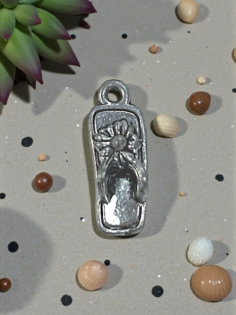 Handmade Pewter Flip Flop Charm With Floral Detail – Beach Jewelry Accessory | Made in USA Michelle Marie Boutique  Charms and Pendants
