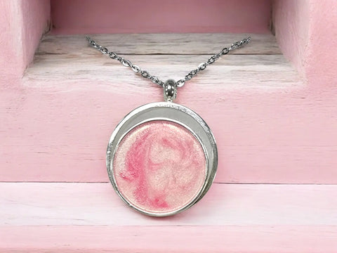 Handmade Pink Resin Pendant Necklace – Sterling Silver Plated Charm | Adjustable Chain | Made in USA Michelle Marie Boutique  Necklace