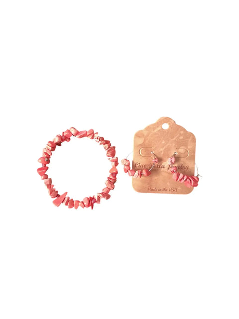 Handmade Pink Stone Wrap Bracelet And Hoop Earrings Set – Unique Gemstone Jewelry | Made In USA Michelle Marie Boutique  Bracelet Set