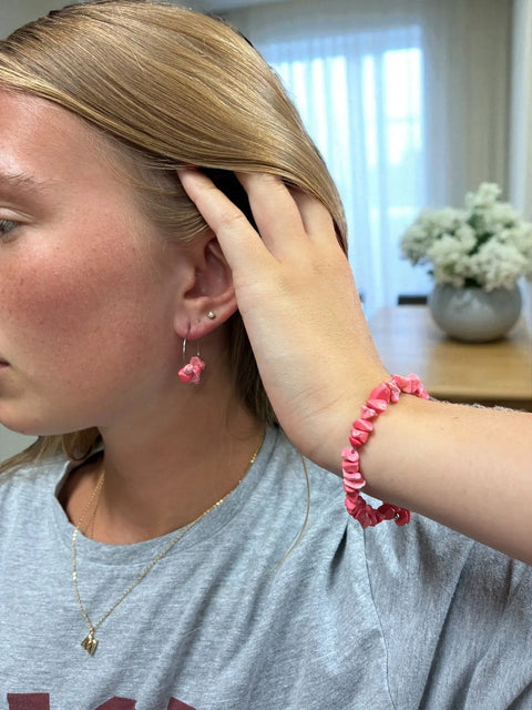 Handmade Pink Stone Wrap Bracelet And Hoop Earrings Set – Unique Gemstone Jewelry | Made In USA Michelle Marie Boutique  Bracelet Set