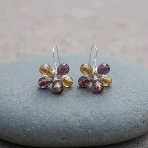 Handmade Purple Yellow Flower Earrings – Sterling Silver Wire Wrap | Made in USA Alexa Martha Designs  Earrings