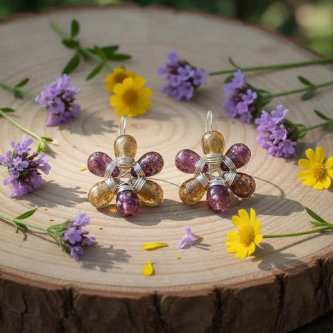 Handmade Purple Yellow Flower Earrings – Sterling Silver Wire Wrap | Made in USA Alexa Martha Designs  Earrings