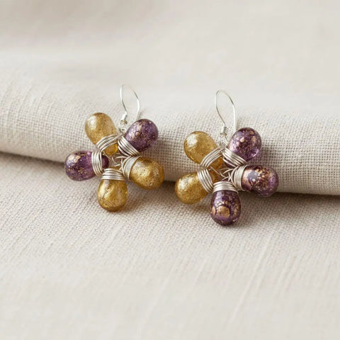 Handmade Purple Yellow Flower Earrings – Sterling Silver Wire Wrap | Made in USA Alexa Martha Designs  Earrings