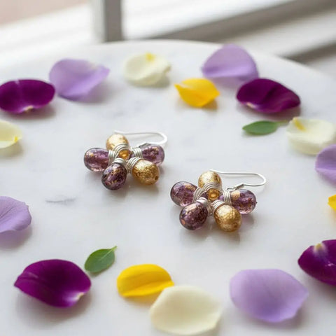 Handmade Purple Yellow Flower Earrings – Sterling Silver Wire Wrap | Made in USA Alexa Martha Designs  Earrings