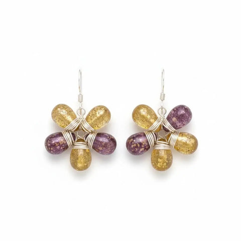 Handmade Purple Yellow Flower Earrings – Sterling Silver Wire Wrap | Made in USA Alexa Martha Designs  Earrings