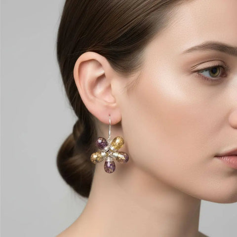 Handmade Purple Yellow Flower Earrings – Sterling Silver Wire Wrap | Made in USA Alexa Martha Designs  Earrings
