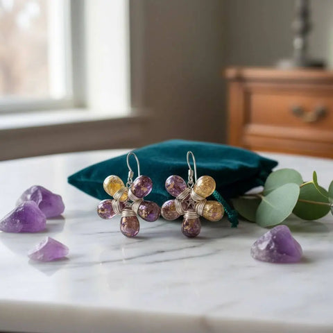 Handmade Purple Yellow Flower Earrings – Sterling Silver Wire Wrap | Made in USA Alexa Martha Designs  Earrings