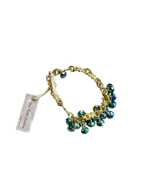 Handmade Rainbow Iridescent Bead Cluster Bracelet – Adjustable Gold Chain Jewelry | Made in USA by Michelle Marie Boutique Michelle Marie Boutique  Bracelets