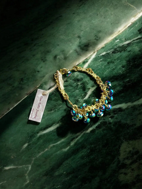 Handmade Rainbow Iridescent Bead Cluster Bracelet – Adjustable Gold Chain Jewelry | Made in USA by Michelle Marie Boutique Michelle Marie Boutique  Bracelets