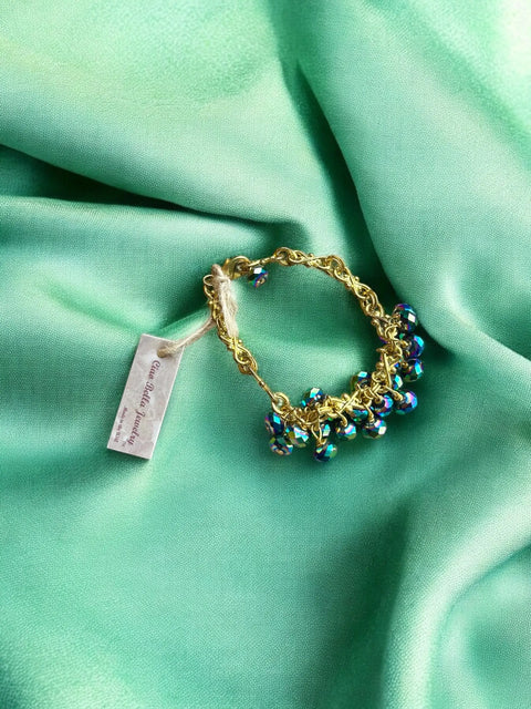 Handmade Rainbow Iridescent Bead Cluster Bracelet – Adjustable Gold Chain Jewelry | Made in USA by Michelle Marie Boutique Michelle Marie Boutique  Bracelets