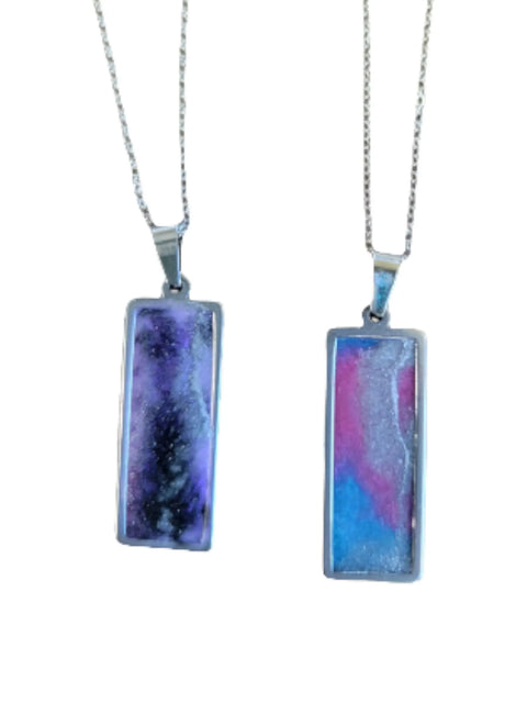 Handmade Resin Art Rectangle Pendant Necklace 2 Inch – Adjustable Stainless Steel Chain | Made in USA Michelle Marie Boutique  Pendant Necklace