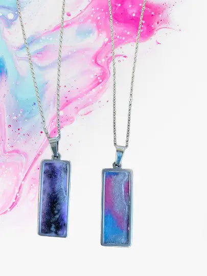 Handmade Resin Art Rectangle Pendant Necklace 2 Inch – Adjustable Stainless Steel Chain | Made in USA Michelle Marie Boutique  Pendant Necklace
