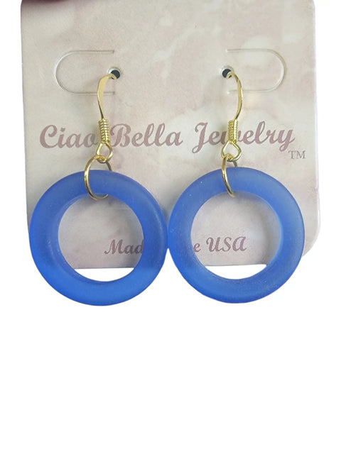 Handmade Royal Blue Sea Glass Hoop Earrings – Lightweight Gold Hooks | Coastal Jewelry Made in USA Michelle Marie Boutique  Earrings