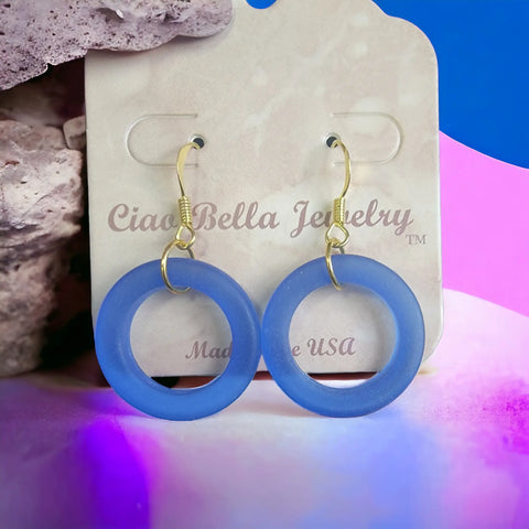 Handmade Royal Blue Sea Glass Hoop Earrings – Lightweight Gold Hooks | Coastal Jewelry Made in USA Michelle Marie Boutique  Earrings