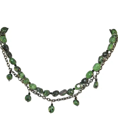 Handmade Ruby Zoisite Double Strand Necklace 17 Inch With Gunmetal Chain – Adjustable Lobster Clasp | Made in USA Michelle Marie Boutique  Necklace