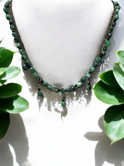 Handmade Ruby Zoisite Double Strand Necklace 17 Inch With Gunmetal Chain – Adjustable Lobster Clasp | Made in USA Michelle Marie Boutique  Necklace
