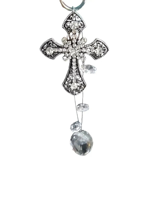 Silver Cross Car Pendant With Crystals | Unique Car Accessory | Handmade Michelle Marie Boutique 