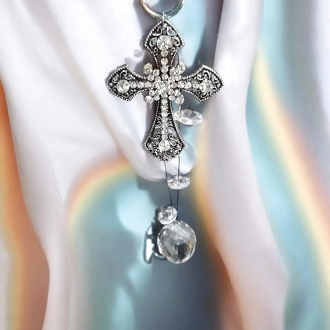 Silver Cross Car Pendant With Crystals | Unique Car Accessory | Handmade Michelle Marie Boutique 
