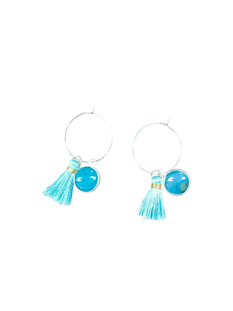 Handmade Stainless Steel Hoop Earrings With Teal Tassel and Amazonite Stone Charm – Unique Jewelry | Made in USA Michelle Marie Boutique  Earrings