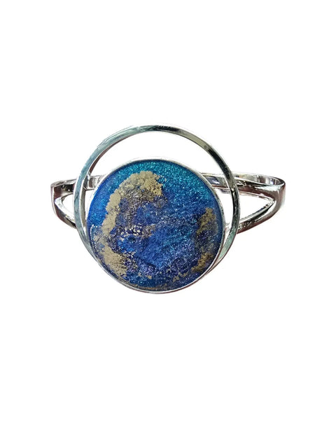 Handmade Sterling Plated Cuff Bracelet with Earth and Marble Resin Art – Adjustable Fit | Made in USA Michelle Marie Boutique  Bracelets