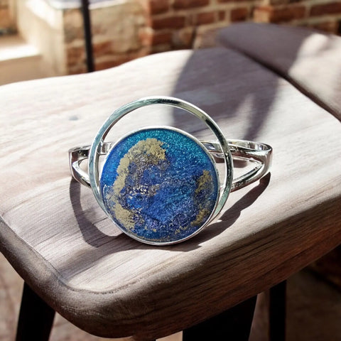 Handmade Sterling Plated Cuff Bracelet with Earth and Marble Resin Art – Adjustable Fit | Made in USA Michelle Marie Boutique  Bracelets