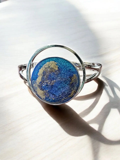 Handmade Sterling Plated Cuff Bracelet with Earth and Marble Resin Art – Adjustable Fit | Made in USA Michelle Marie Boutique  Bracelets