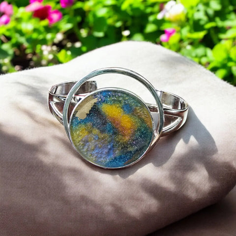 Handmade Sterling Plated Cuff Bracelet with Earth and Marble Resin Art – Adjustable Fit | Made in USA Michelle Marie Boutique  Bracelets