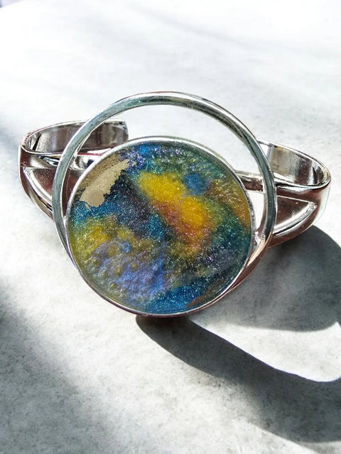 Handmade Sterling Plated Cuff Bracelet with Earth and Marble Resin Art – Adjustable Fit | Made in USA Michelle Marie Boutique  Bracelets