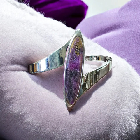 Handmade Sterling Silver Ellipse Resin Cuff Bracelet – Adjustable Fit – Multicolor Orange Purple Blue | Made in USA Michelle Marie Boutique  Bracelets