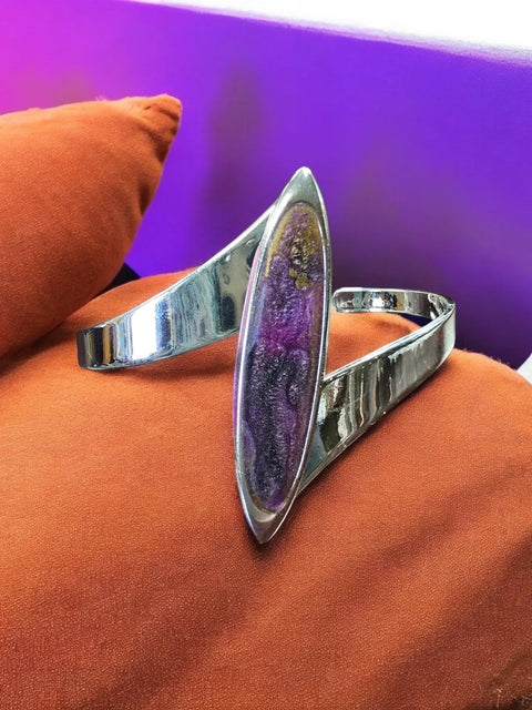 Handmade Sterling Silver Ellipse Resin Cuff Bracelet – Adjustable Fit – Multicolor Orange Purple Blue | Made in USA Michelle Marie Boutique  Bracelets