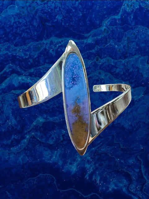 Handmade Sterling Silver Ellipse Resin Cuff Bracelet – Adjustable Fit – Multicolor Orange Purple Blue | Made in USA Michelle Marie Boutique  Bracelets