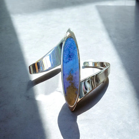 Handmade Sterling Silver Ellipse Resin Cuff Bracelet – Adjustable Fit – Multicolor Orange Purple Blue | Made in USA Michelle Marie Boutique  Bracelets