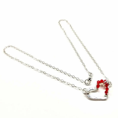 Handmade Sterling Silver Hammered Heart Necklace – Red Crystal Accents | Made in USA Alexa Martha Designs  Necklace