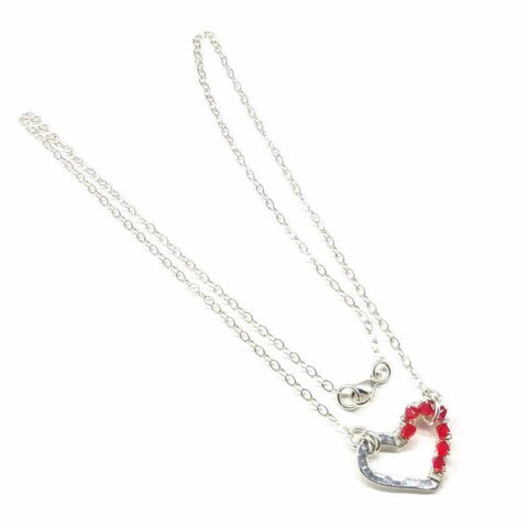 Handmade Sterling Silver Hammered Heart Necklace – Red Crystal Accents | Made in USA Alexa Martha Designs  Necklace