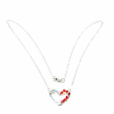 Handmade Sterling Silver Hammered Heart Necklace – Red Crystal Accents | Made in USA Alexa Martha Designs  Necklace